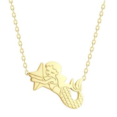 Imagem de 555Jewelry Colar feminino com pingente de pequena sereia de aço inoxidável, tamanho da corrente 45,7 cm, Aço inoxidável, Sem Pedra Preciosa