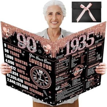 Imagem de Uiorgui Cartão grande de aniversário de 90 anos para mulheres com envelope, ouro rosa preto feliz 90º aniversário livro de visitas presentes jumbo noventa cartão de felicitações volta em 1935