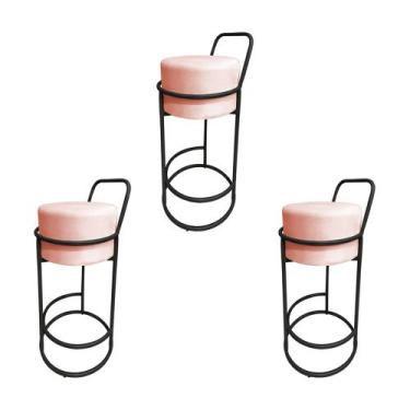 Imagem de Kit 3 Banquetas Alta Redonda Base Preta Veludo - Rose - CONCEPT ESTOFA