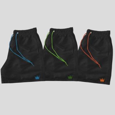 Imagem de Kit 3 Short Praia Masculino Mauricinho Coroa Bermuda Preta - MP Moda M