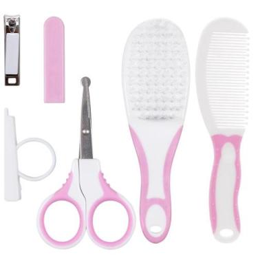 Imagem de Kit higiene cuidados bebê tesoura cortador escova pente buba - rosa