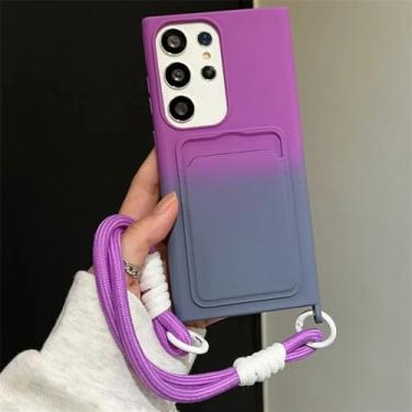 Imagem de Gradiente Cor Alça de Pulso Porta-Cartão Carteira Capa de Telefone para Samsung Galaxy S24 Ultra S23 Plus S21 S20 FE A55 A35 A15, Roxo Azul, Para Galaxy A05 4G