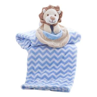 Imagem de Manta Bebê Naninha Pelúcia Microfibra Toque Macio Leão Azul - Corttex