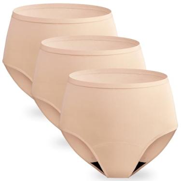 Imagem de Calcinha feminina à prova de vazamento para incontinência, lavável, absorvente, protetora, pós-parto, 59 g, controle da bexiga, 3 Bege, G