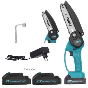 Imagem de Mini Motosserra Eletrosserra com 2 baterias 21v 1500mah Sabre 6pol para Jardinagem e Podas TSEL6P-2B