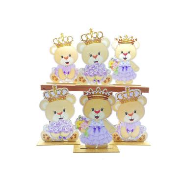 Imagem de Kit Display de Mesa 6 Peças Para Festa Princesa Ursa Lilás mdf