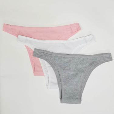 Imagem de Kit com 3 calcinhas tanga cotton delcotton 52343 mescla/branco/rosa