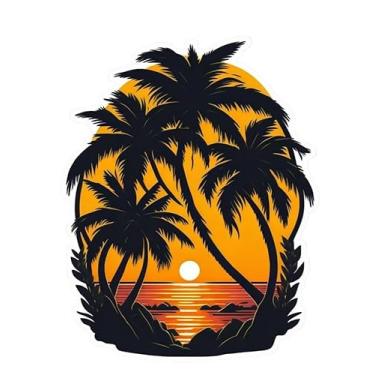Imagem de Adesivo de vinil de palmeira do pôr do sol (12,7 cm) adesivos de praia para refrigerador/carros, caminhões, vans, janelas, garrafas de água