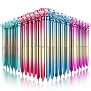 Imagem de Caneta esferográfica brilhante com diamante de cristal grande 24 peças caneta de strass tinta preta para materiais escolares de casamento, 4 cores (estilo colorido)