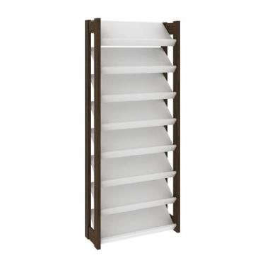 Imagem de Estante Armário Alta Multiuso 8 prateleiras AZ1006 Branco/Nogal - Tecn