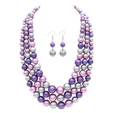 Imagem de Conjunto de colar redondo de pérolas falsas para mulheres, vintage, vários fios, gargantilha melindrosa dos anos 20 para festa, X-Large, Pérola sintética, Sem Pedra Preciosa