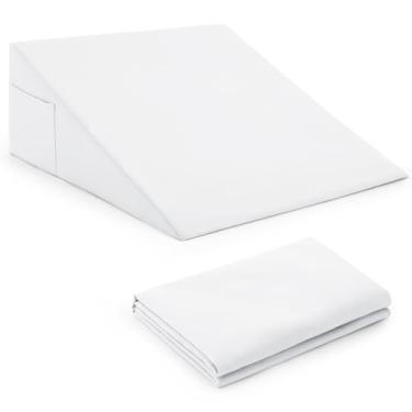 Imagem de Horbaunal Capa de almofada de cunha de cama branca com design de zíper, protetor de fronha de cunha com bolso lateral para armazenamento, 61 cm C x 61 cm L x 30 cm A (travesseiro não incluído)