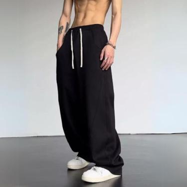 Imagem de Calça Moletom Masculina Lisa Barra Reta Wide Leg Baggy Streetwear - Ma