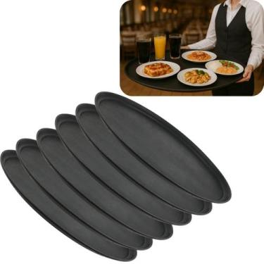 Imagem de Kit 6 Bandejas Garçom Oval 56x68cm Para Servir Antiderrapante Emborrac