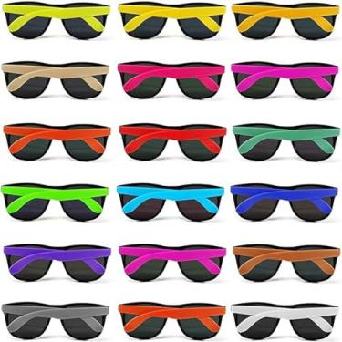 Imagem de Óculos de sol neon para festa de 16 cores, pacote com 16 com lentes escuras, estilo dos anos 80, perfeito, colorido e inovador, conjunto de óculos de sol para lembrancinhas de festa, piscina de praia, atividade de verão ao ar livre, enchimentos de sacola