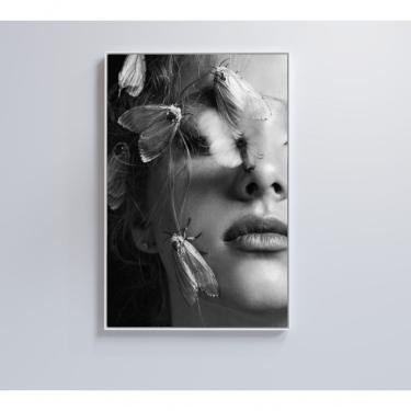 Imagem de Quadro Mulher Preto E Branco Com Mariposa 90x60 Cm Adesivo Fotográfico