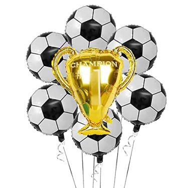 Imagem de Conjunto de balões de festa de futebol, 7 peças de balões de troféu de campeonato e balões de futebol para aniversário, chá de bebê, casamento, aniversário, decoração de festa temática de futebol