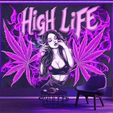 Imagem de BlissYard Tapeçaria Trippy 198 x 139 cm, tapeçaria neon de alta vida, luz negra, tapeçarias legais para fumar, pedras, maconha, pôster, psicodélico, uv, decoração de parede, brilha no escuro, quarto e