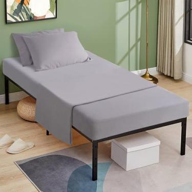 Imagem de URZGU Jogo de lençol de berço 78,7 cm x 190,5 cm, 4 peças, ajustado para colchão estreito de solteiro/beliches de trailers/berços de hóspedes/exército, macio e respirável, cinza