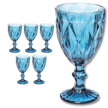 Imagem de Jogo com 6 Taças de Vidro Azul Diamond 300ml – Taça Versátil Água/Suco/Vinho Acabamento Elegante