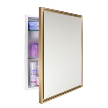 Imagem de Armário de remédios para banheiro embutido retangular Parker Metro Metro 16x20, espelho flutuante, abertura de parede de 35,56 x 45,72 cm, aço revestido com pó, prateleiras de vidro ajustáveis, fecho