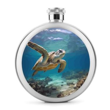 Imagem de Cantil de aço inoxidável, tartaruga marinha, impressão de metal 1, frasco clássico, cantil, garrafa de viagem, garrafa de licor portátil