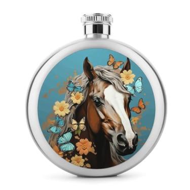 Imagem de Cantil de aço inoxidável, com estampa de cavalo e borboleta, clássico, cantil, garrafa de viagem, portátil, garrafa de metal
