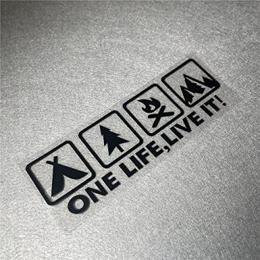Imagem de Adesivo de carro para One Life Live it Camping Outdoor Enthusiast Wild Survival Decalque quádruplo para veículo Auto Window Tail Body (30 x 10 cm, preto)