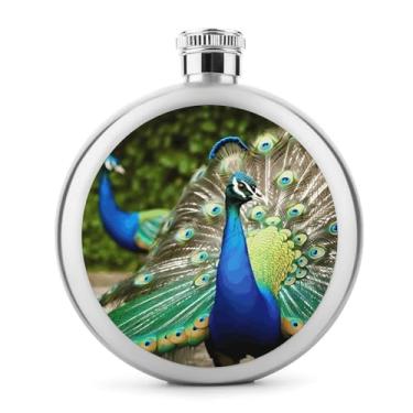 Imagem de Cantil de aço inoxidável, lindo frasco de bolso com estampa de pavão, garrafa de anca, garrafa de viagem, portátil, garrafa de licor portátil