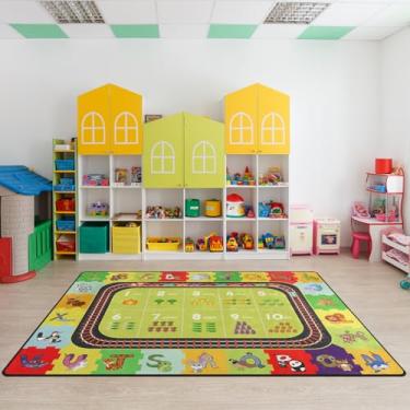 Imagem de Engree Tapete de alfabeto ABC, tapete infantil para sala de aula, tapete educativo - 1,5 x 1,8 m fofo desenho animado animal tapete de área com suporte de borracha, tapete de berçário com números para