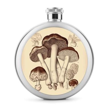 Imagem de Cantil de aço inoxidável, desenho vintage de cogumelos 2 frasco clássico de bolso frasco de bolso garrafa de viagem portátil frasco de metal