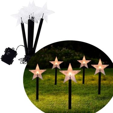 Imagem de Pisca 5 Estrela LEDs Solar Amarelo Jardim Natal Noel De 2,5M