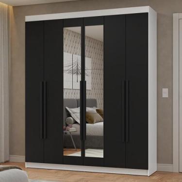 Imagem de Guarda-Roupa Casal 6 Portas Batentes com Espelho Branco/Preto/Preto Ne