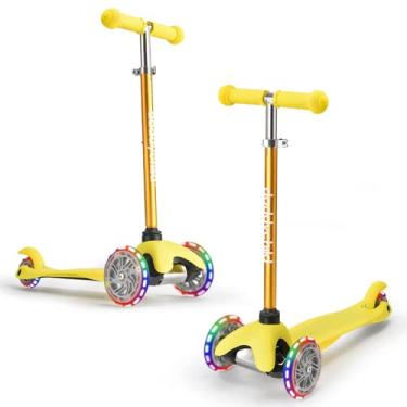 Imagem de Scooters de 3 rodas para crianças, patinete para crianças de 2 a 6 anos, scooter para meninos e meninas com rodas que acendem, mini scooter para crianças (amarelo)