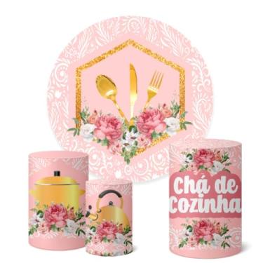 Imagem de Trio Capas Cilindro + Painel Redondo 1,50m Cha De Cozinha (Chá de cozinha K1CHA007)