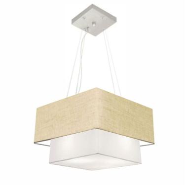 Imagem de Lustre Pendente Duplo Quadrado Vivare Md-4157 Cúpula em Tecido 40x35cm Rustico Bege / Branco - Bivolt