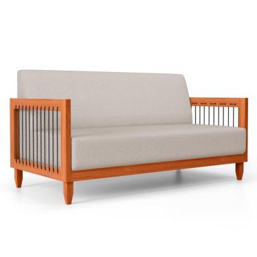 Imagem de Sofá Varanda Samoa Madeira Maciça 02 Lugares com Cordas Náutica Linho Rústico Areia - Abmaza