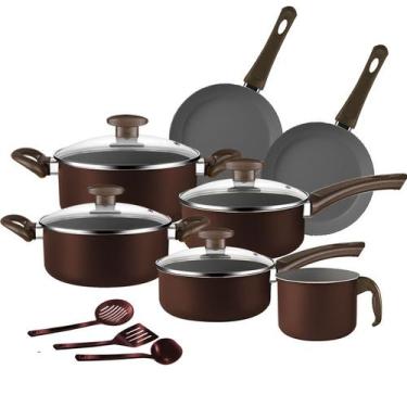 Imagem de Conjunto de Panelas Belga Antiaderente 10 Peças Marrom + Utensílios - 