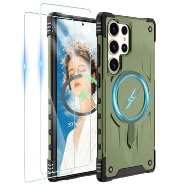 Imagem de Gritup Capa para Samsung Galaxy-S23-Ultra-Case com Magsafe, 2× protetor de tela, S23 Ultra Magnetic Capa protetora anti-impressão digital de grau militar à prova de choque para Galaxy S23 Ultra, verde