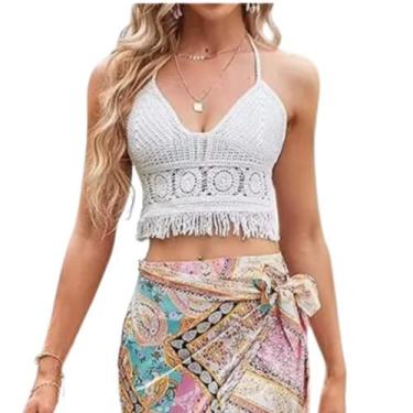 Imagem de Top Frente Única Feminino com Bojo Estilo Boho de Crochê - Genérica, B