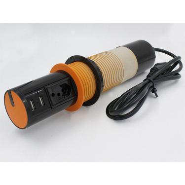 Imagem de Mini Torre Totem Automatico 1 Tomada 10a 2 Usb - Preto e Laranja