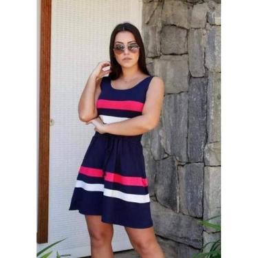 Imagem de Vestido Feminino Básico Listrado Casual Midi Adulto Manga Regata - NoB