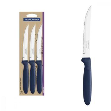 Imagem de Conjunto Facas Churrasco Ipanema Inox Cabos Polipr. Azul 3Pç - Tramont