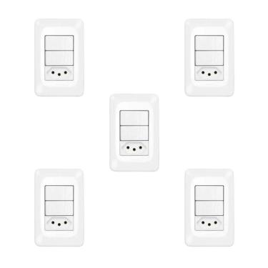 Imagem de Kit 5 Conjuntos 1 Interruptor Simples + Tomada 10A Pial Pop