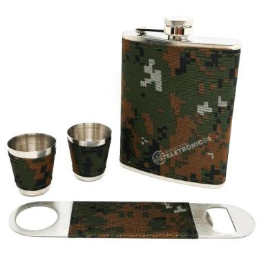 Imagem de Kit Cantil Porta Bebidas Abridor Copos Shot Estampa Exercito  DY8843 -