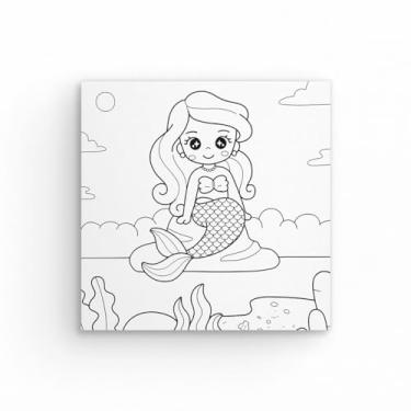 Imagem de Tela Para Pintura Infantil Colorir Pintar Canvas 20x20cm (Sereia)