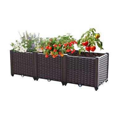 Imagem de Canteiro elevado para jardim, plantadores para plantas ao ar livre, canteiros elevados para jardinagem, plantio de plantas ao ar livre, vegetais, flores, frutas e plantas, 120 cm (C) x 39,9 cm (L) x