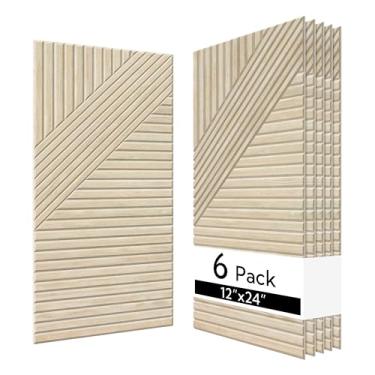 Imagem de Olanglab Painéis de parede acústicos autoadesivos pacote com 6, 23,6 x 11,8 por painéis acústicos absorventes de som, painéis de som decorativos para estúdio doméstico e escritório, padrão de carvalho