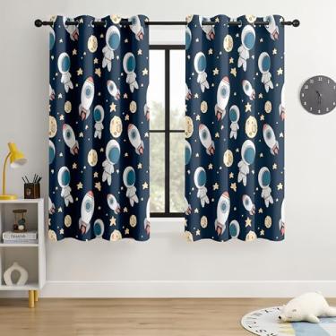 Imagem de BOHOMOCASA Cortinas blackout Kids Space Astronaut Planets Rockets - 100% blackout, isolamento térmico, redução de ruído, para quarto de crianças e berçário, 2 painéis (Astro Buddy Rockets, L52×C63)