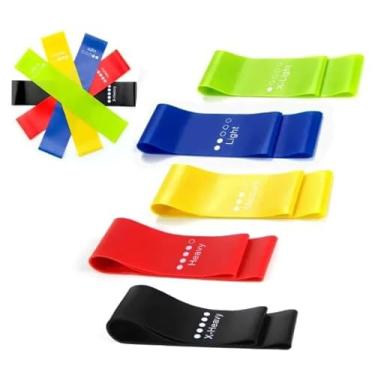 Imagem de Kit 5 Mini Bands Elásticas para Exercícios Fitness – Faixas Funcionais de Resistência em Látex, Diferentes Intensidades – Treino Funcional, Crossfit, Pilates, Yoga e Fisioterapia
